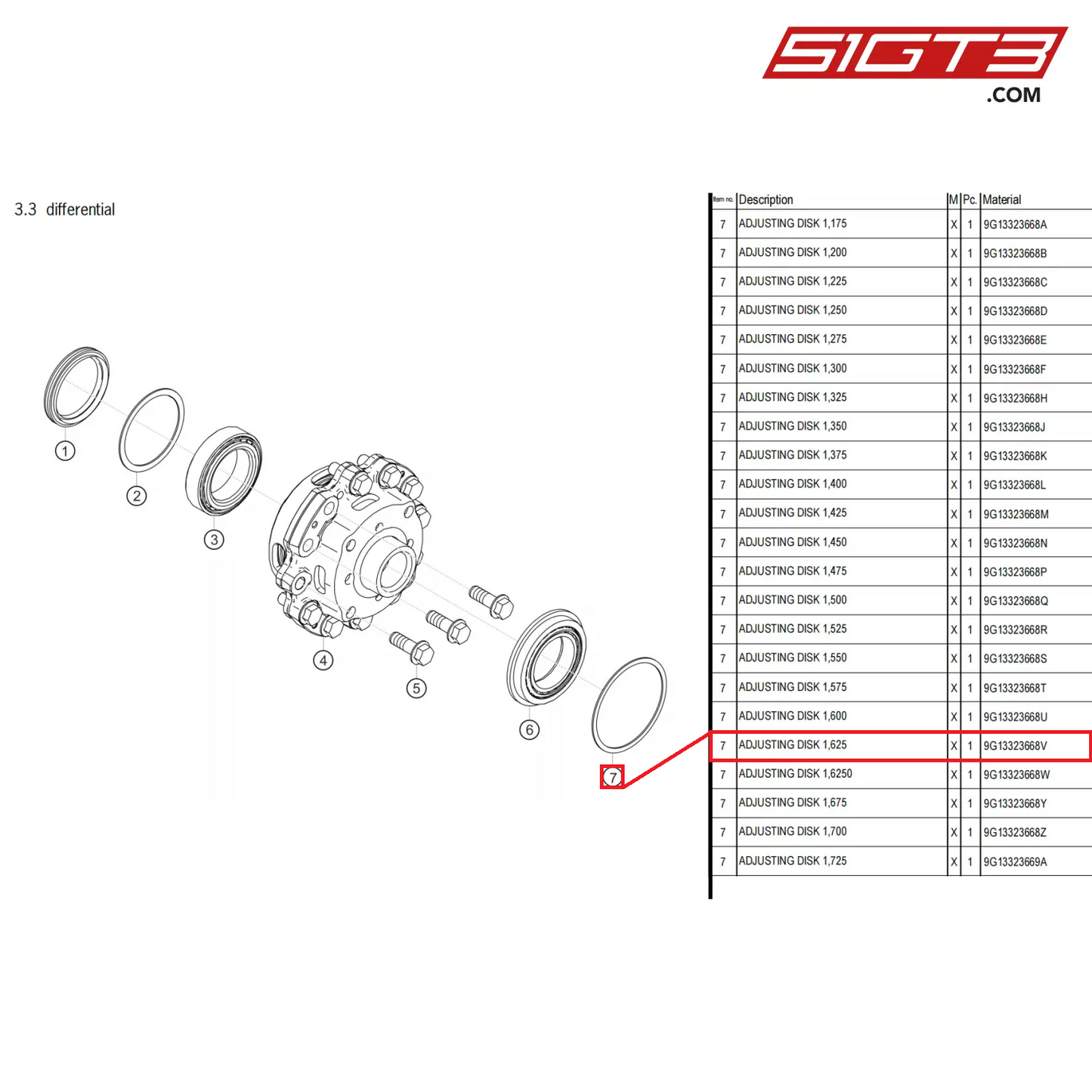 ADJUSTING DISK 1,625 - 9G13323668V [PORSCHE 718 Cayman GT4 Clubsport]