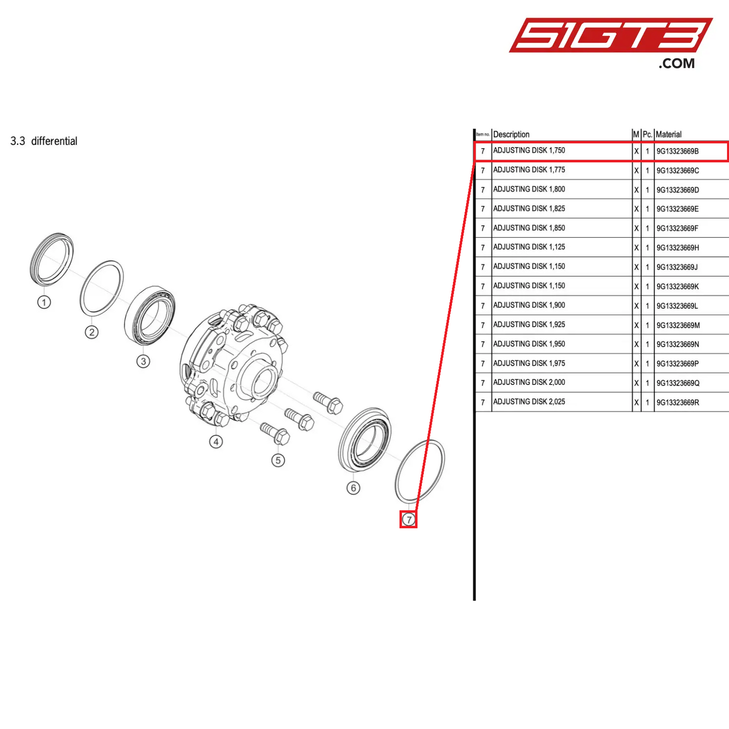 ADJUSTING DISK 1,750 - 9G13323669B [PORSCHE 718 Cayman GT4 RS Clubsport]