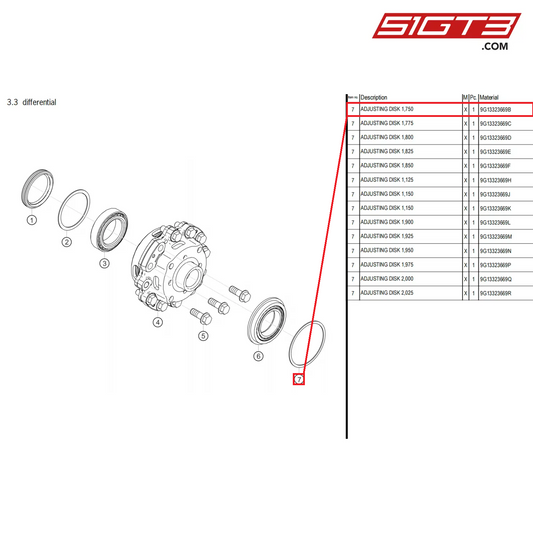 ADJUSTING DISK 1,750 - 9G13323669B [PORSCHE 718 Cayman GT4 Clubsport]