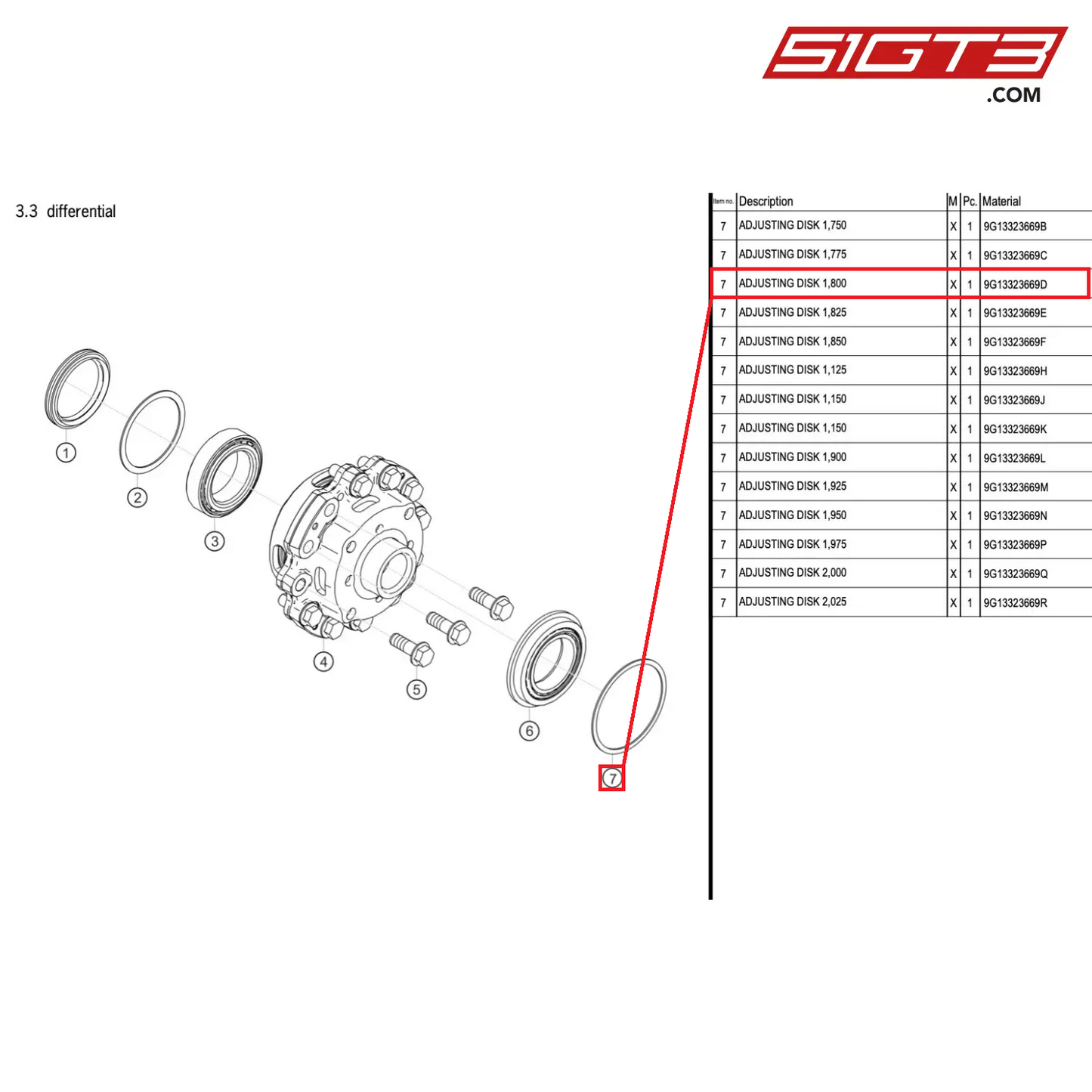 ADJUSTING DISK 1,800 - 9G13323669D [PORSCHE 718 Cayman GT4 RS Clubsport]