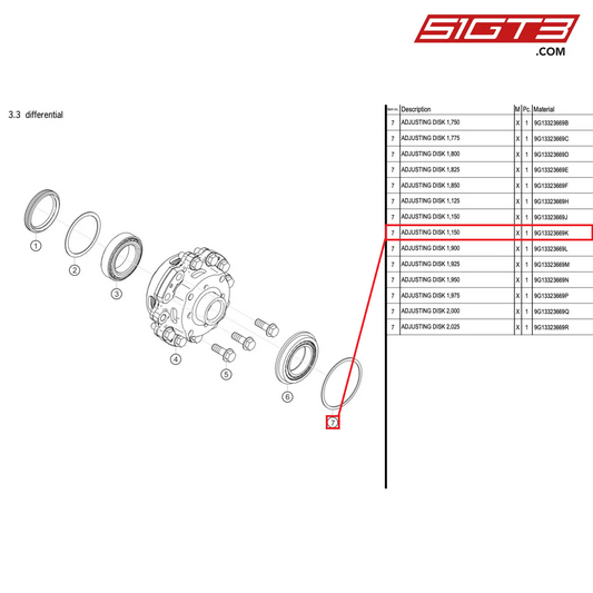 ADJUSTING DISK 1,150 - 9G13323669K [PORSCHE 718 Cayman GT4 RS Clubsport]