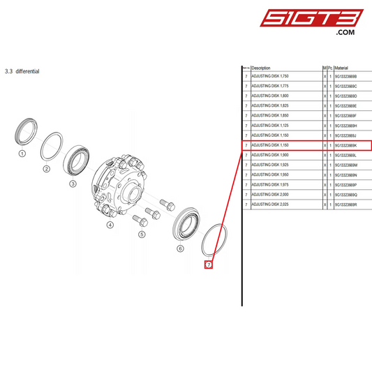 ADJUSTING DISK 1,150 - 9G13323669K [PORSCHE 718 Cayman GT4 Clubsport]