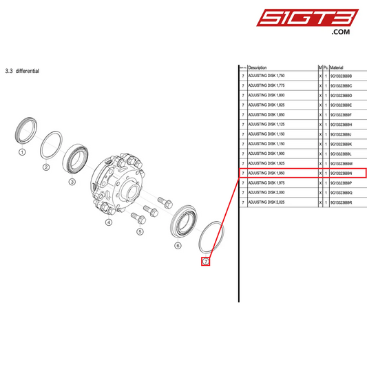 ADJUSTING DISK 1,950 - 9G13323669N [PORSCHE 718 Cayman GT4 RS Clubsport]