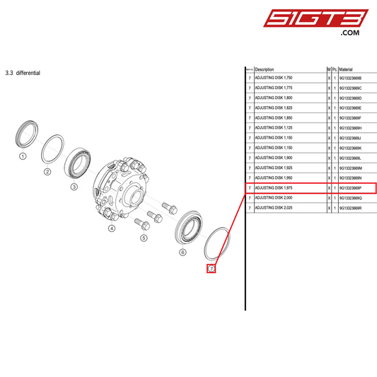 ADJUSTING DISK 1,975 - 9G13323669P [PORSCHE 718 Cayman GT4 RS Clubsport]