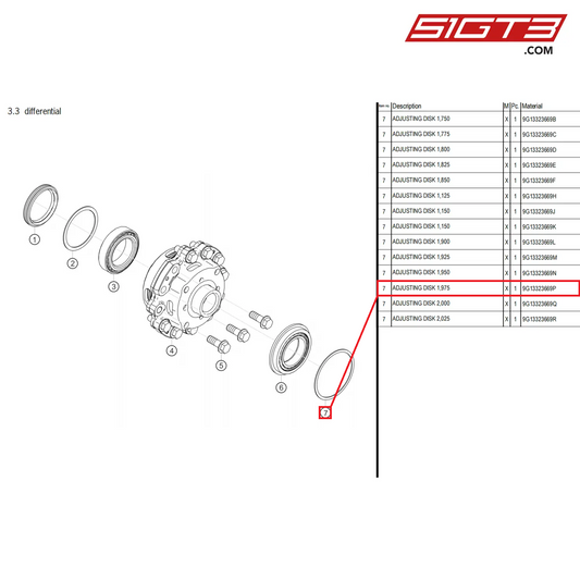 ADJUSTING DISK 1,975 - 9G13323669P [PORSCHE 718 Cayman GT4 Clubsport]