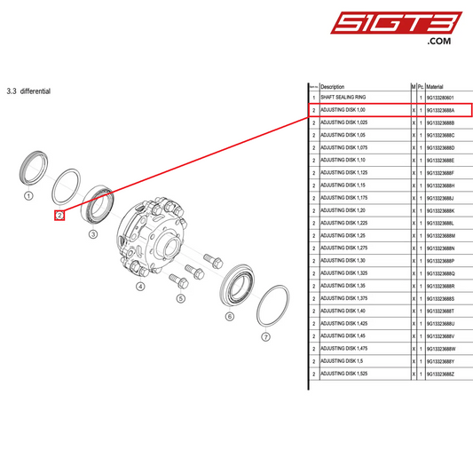 ADJUSTING DISK 1,00 - 9G13323688A [PORSCHE 718 Cayman GT4 RS Clubsport]