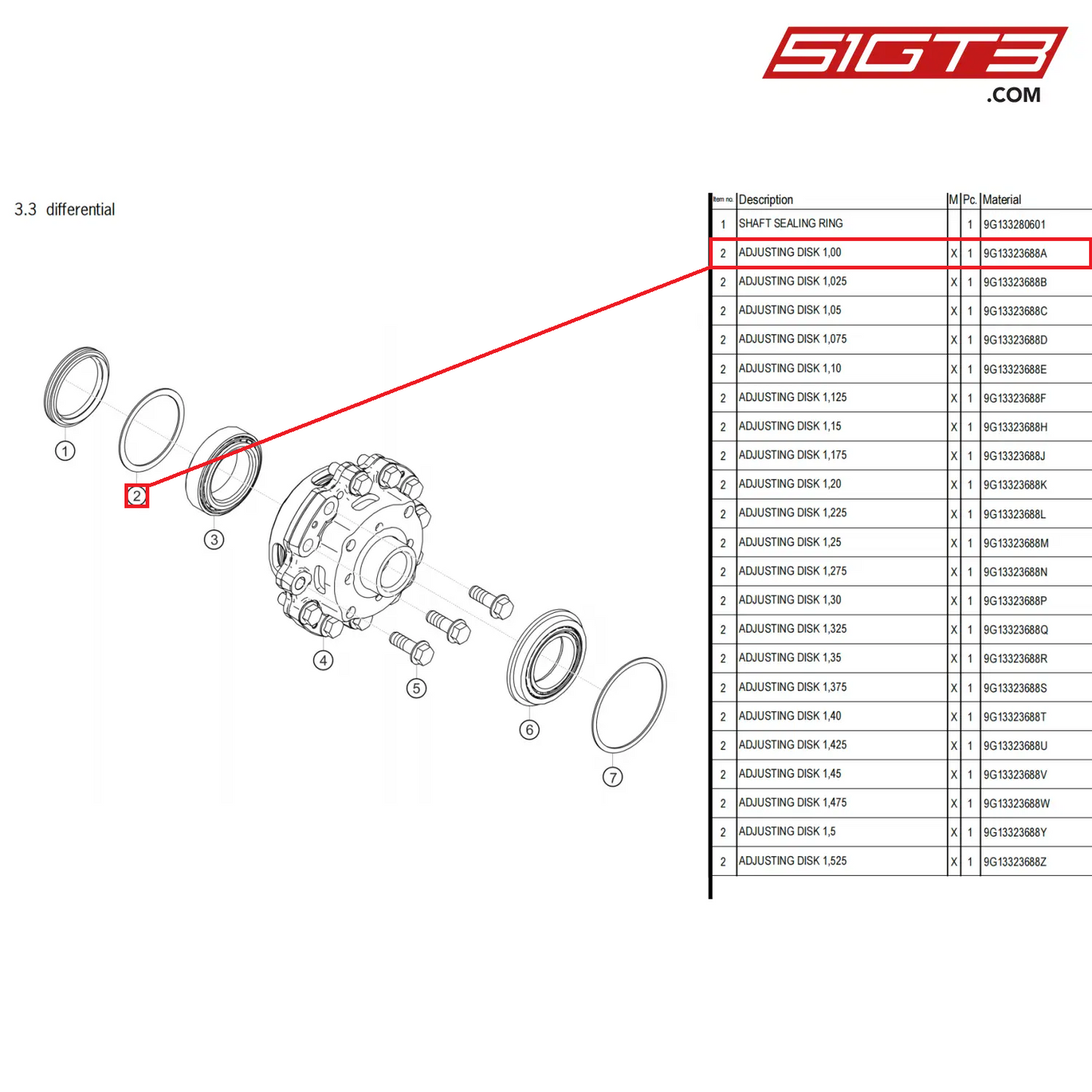 ADJUSTING DISK 1,00 - 9G13323688A [PORSCHE 718 Cayman GT4 Clubsport]