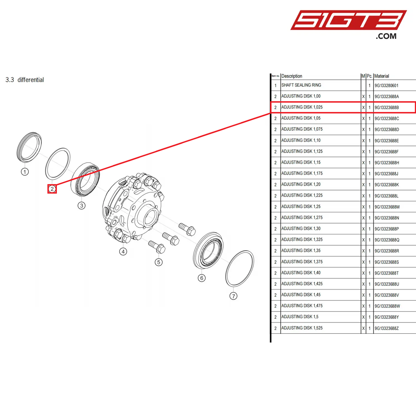 ADJUSTING DISK 1,025 - 9G13323688B [PORSCHE 718 Cayman GT4 Clubsport]