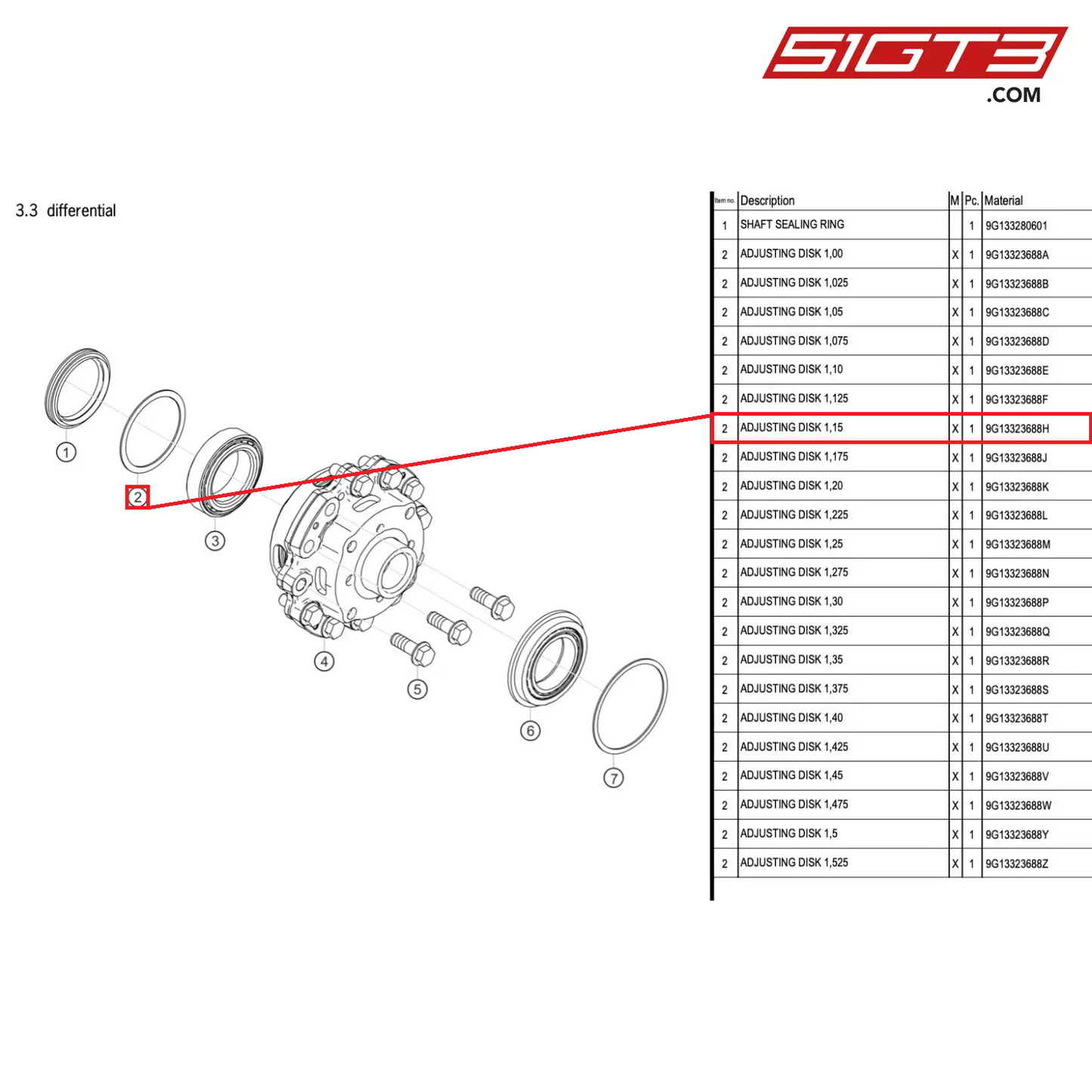 ADJUSTING DISK 1,15 - 9G13323688H [PORSCHE 718 Cayman GT4 RS Clubsport]