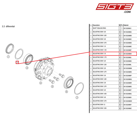 ADJUSTING DISK 1,15 - 9G13323688H [PORSCHE 718 Cayman GT4 RS Clubsport]