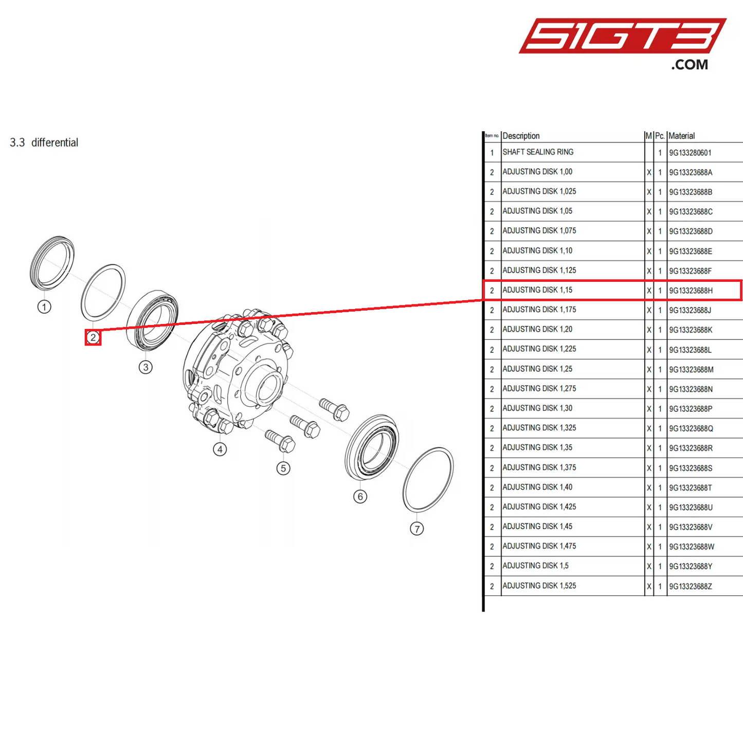 ADJUSTING DISK 1,15 - 9G13323688H [PORSCHE 718 Cayman GT4 Clubsport]