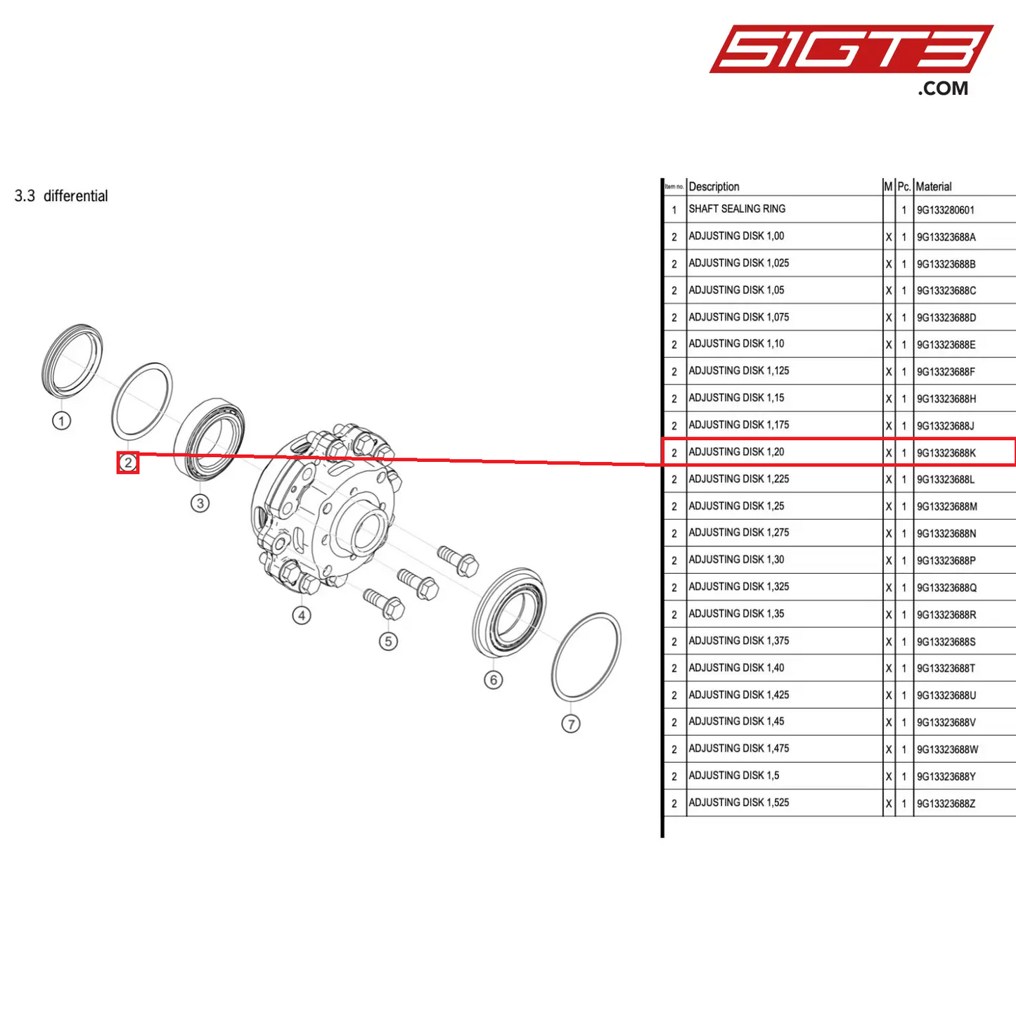 ADJUSTING DISK 1,20 - 9G13323688K [PORSCHE 718 Cayman GT4 RS Clubsport]