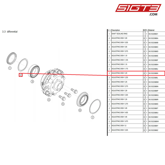 ADJUSTING DISK 1,20 - 9G13323688K [PORSCHE 718 Cayman GT4 Clubsport]