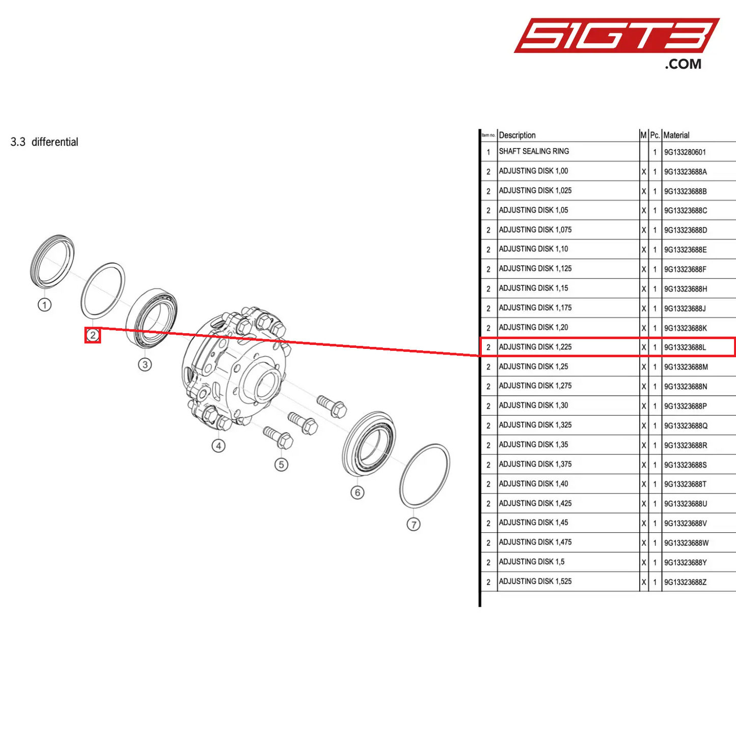 ADJUSTING DISK 1,225 - 9G13323688L [PORSCHE 718 Cayman GT4 RS Clubsport]