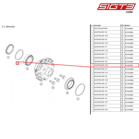 ADJUSTING DISK 1,225 - 9G13323688L [PORSCHE 718 Cayman GT4 Clubsport]