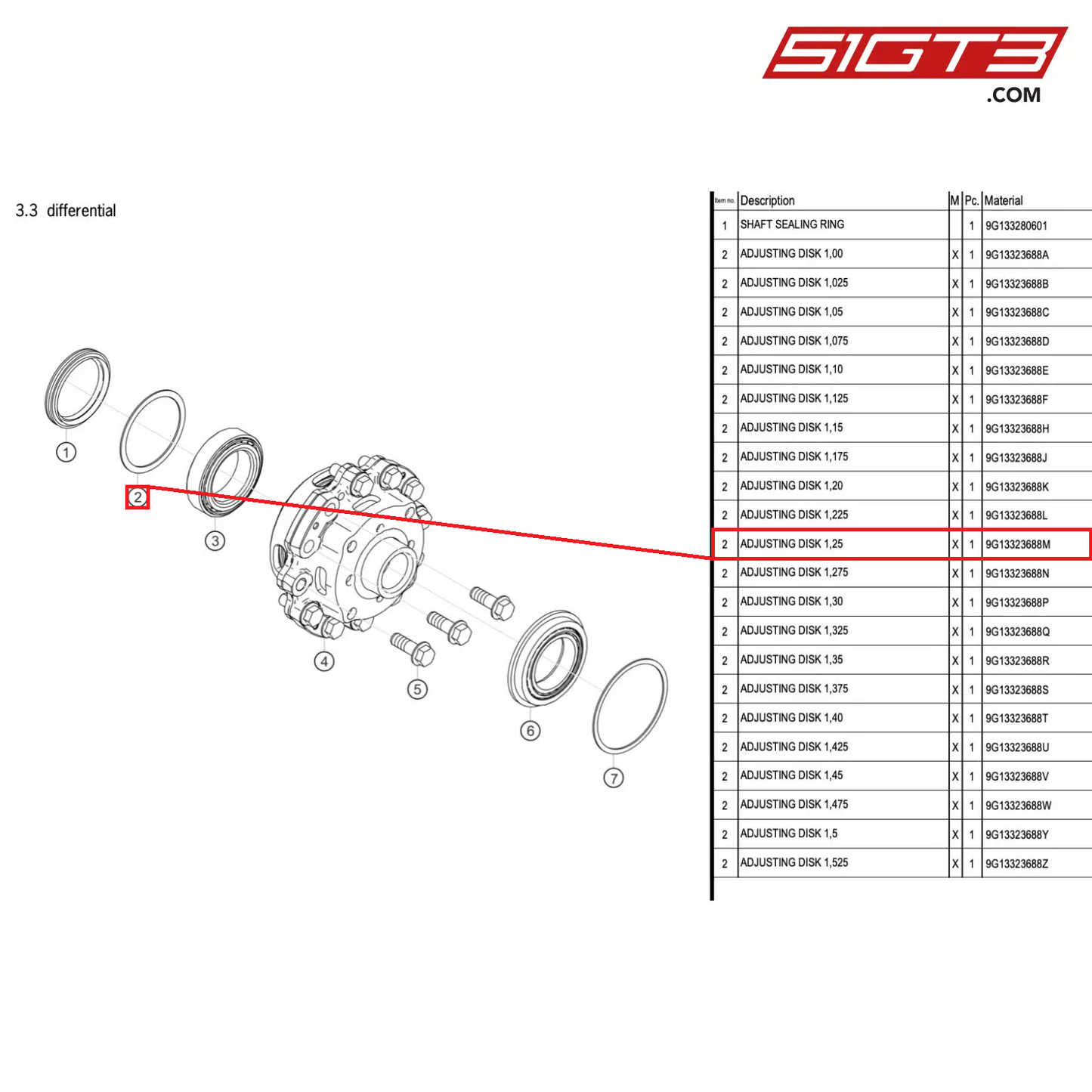 ADJUSTING DISK 1,25 - 9G13323688M [PORSCHE 718 Cayman GT4 RS Clubsport]