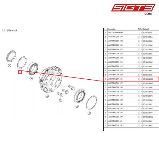 ADJUSTING DISK 1,25 - 9G13323688M [PORSCHE 718 Cayman GT4 Clubsport]