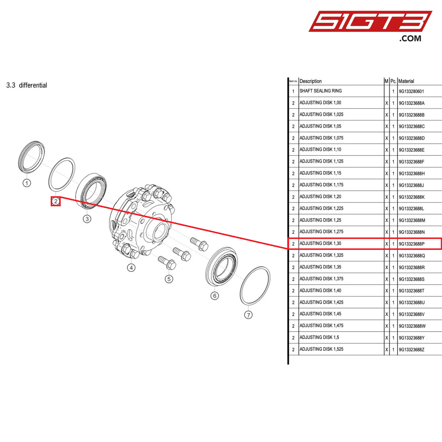 ADJUSTING DISK 1,30 - 9G13323688P [PORSCHE 718 Cayman GT4 RS Clubsport]