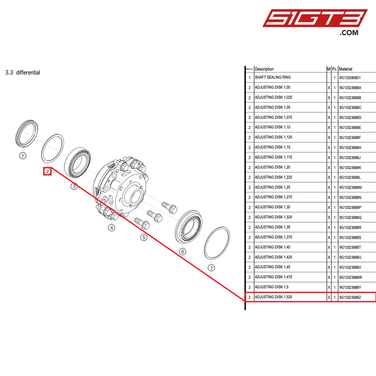 ADJUSTING DISK 1,525 - 9G13323688Z [PORSCHE 718 Cayman GT4 RS Clubsport]