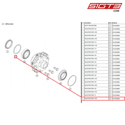 ADJUSTING DISK 1,525 - 9G13323688Z [PORSCHE 718 Cayman GT4 Clubsport]