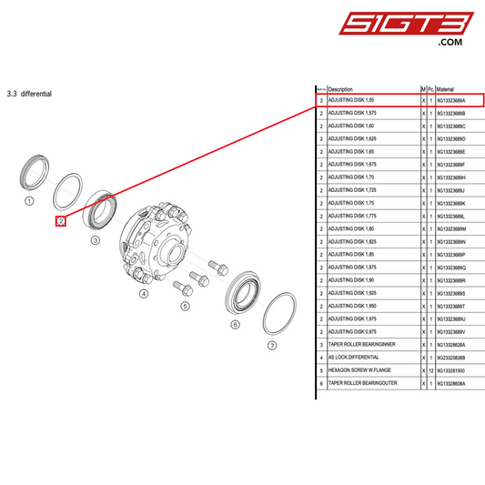 ADJUSTING DISK 1,55 - 9G13323689A [PORSCHE 718 Cayman GT4 RS Clubsport]