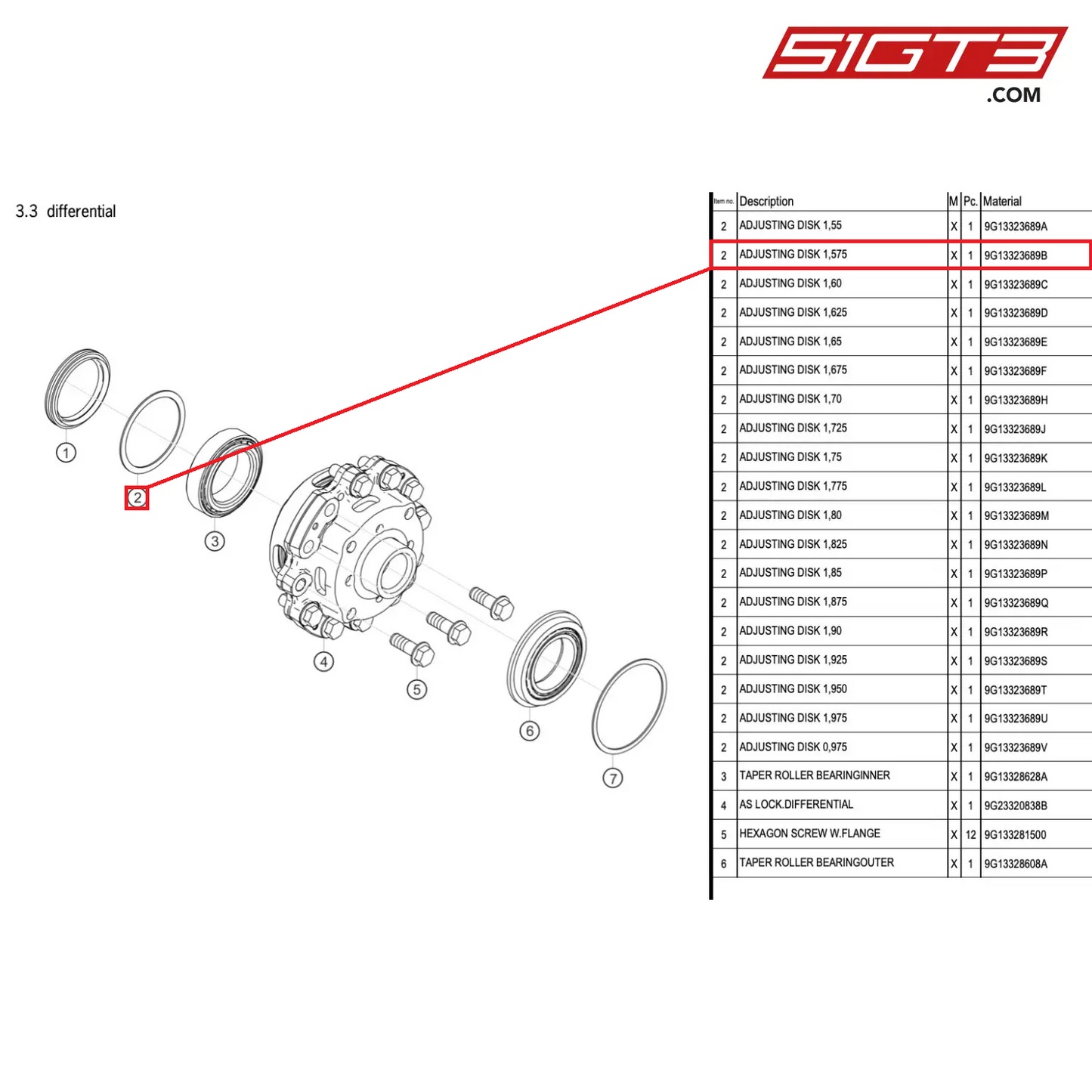 ADJUSTING DISK 1,575 - 9G13323689B [PORSCHE 718 Cayman GT4 RS Clubsport]