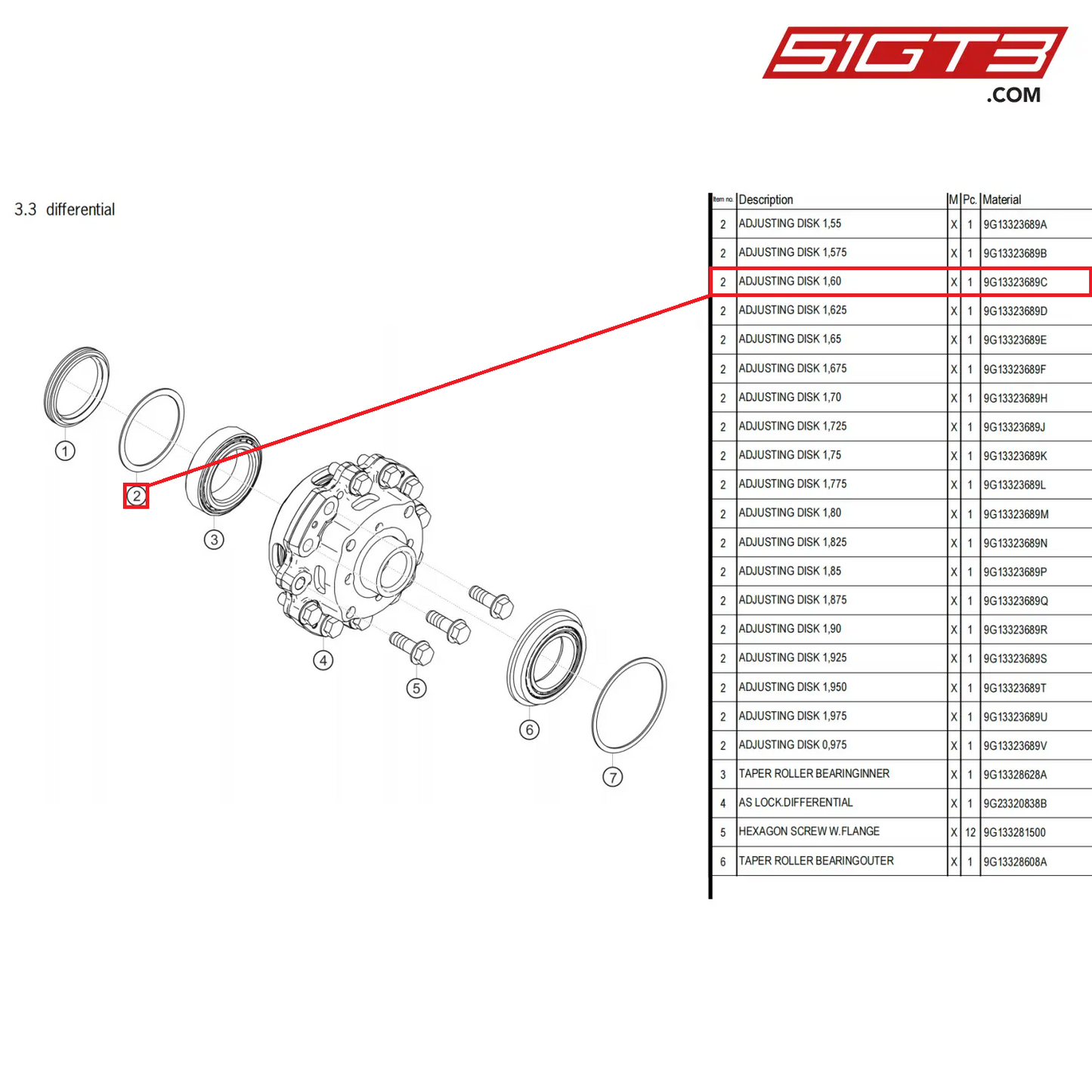 ADJUSTING DISK 1,60 - 9G13323689C [PORSCHE 718 Cayman GT4 Clubsport]