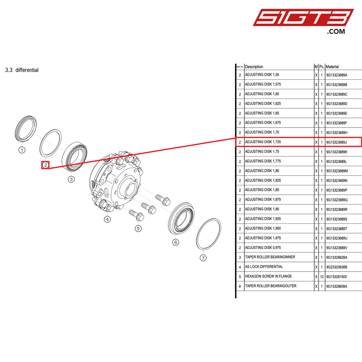 ADJUSTING DISK 1,725 - 9G13323689J [PORSCHE 718 Cayman GT4 RS Clubsport]