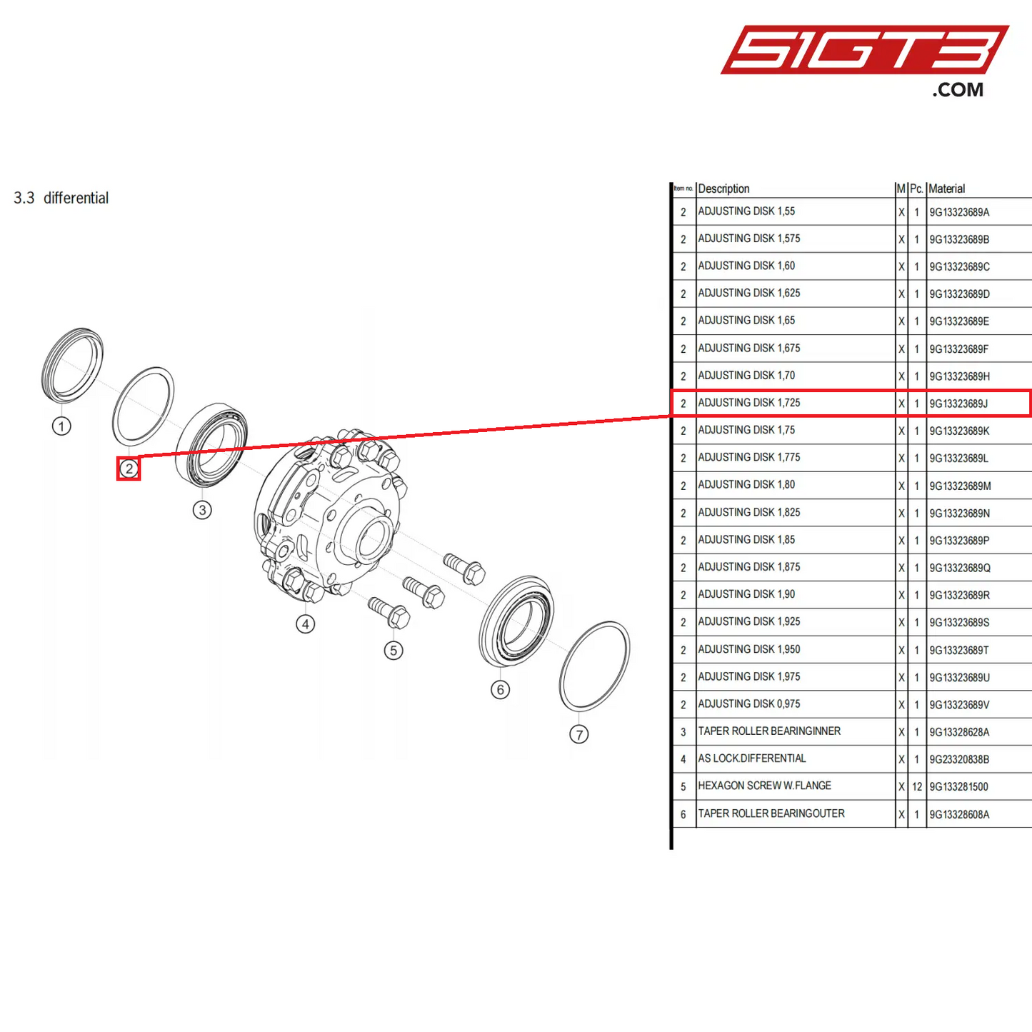 ADJUSTING DISK 1,725 - 9G13323689J [PORSCHE 718 Cayman GT4 Clubsport]