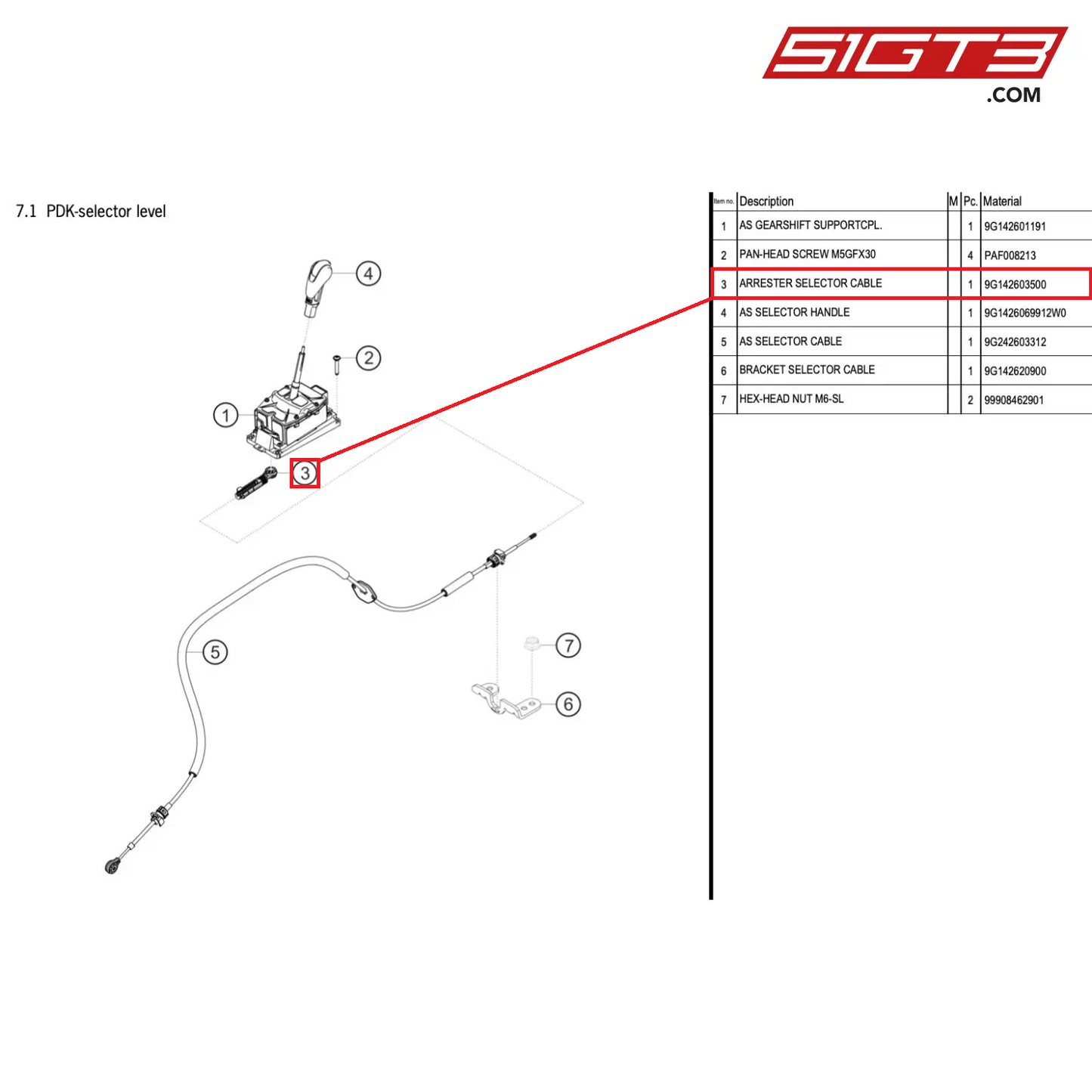 ARRESTER SELECTOR CABLE - 9G142603500 [PORSCHE 718 Cayman GT4 RS Clubsport]