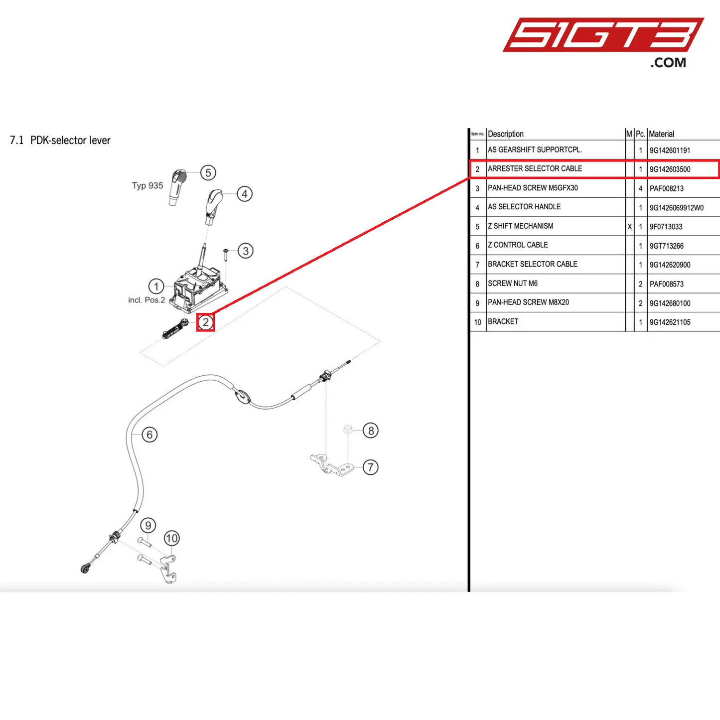 ARRESTER SELECTOR CABLE - 9G142603500 [PORSCHE 911 GT2 RS Clubsport]