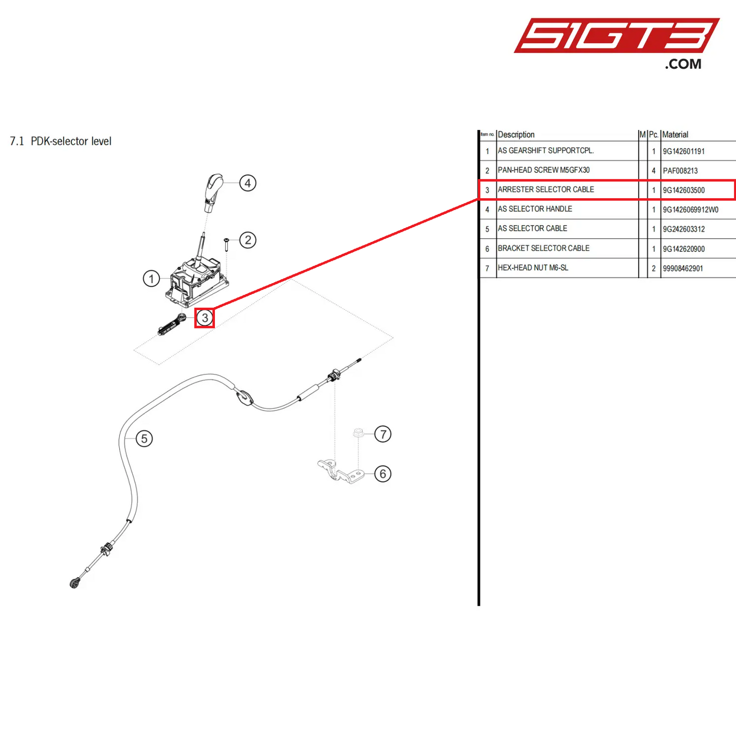 ARRESTER SELECTOR CABLE - 9G142603500 [PORSCHE 718 Cayman GT4 Clubsport]