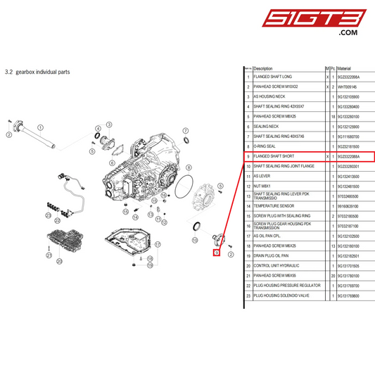 FLANGED SHAFT SHORT - 9G23322088A [PORSCHE 718 Cayman GT4 Clubsport]