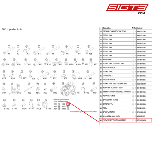 FIXTURE ADAPTER TRANSMISSION - 9G24503609A [PORSCHE 991.2 GT3 R]