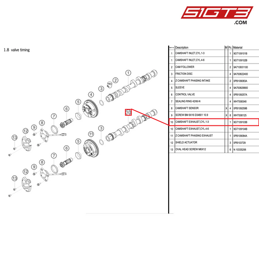 CAMSHAFT EXHAUST,CYL.1-3 - 9GT109103B [PORSCHE 992.1 GT3 Cup]