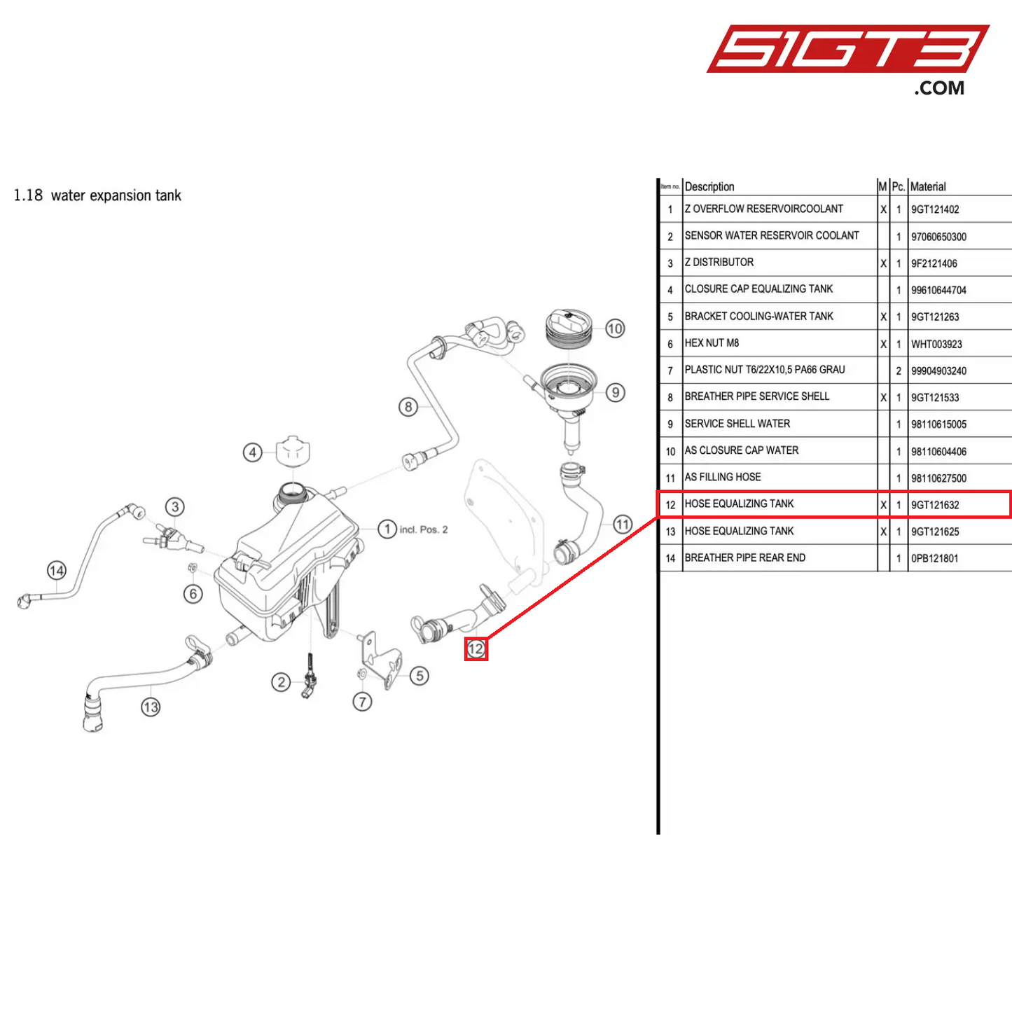 HOSE EQUALIZING TANK - 9GT121632 [PORSCHE 718 Cayman GT4 RS Clubsport]