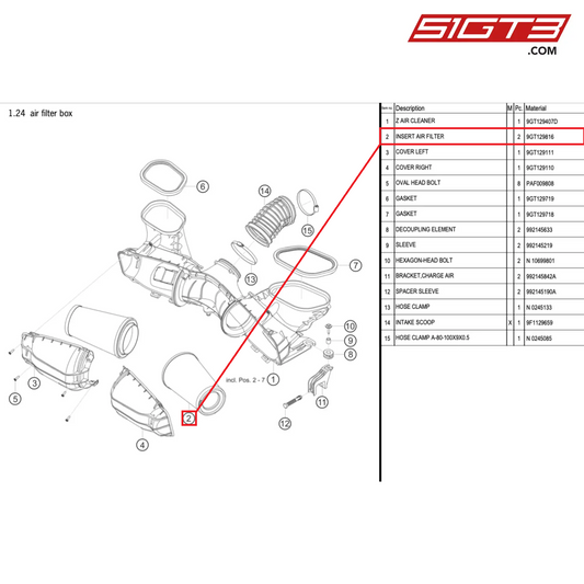 INSERT AIR FILTER - 9GT129816 [PORSCHE 992.1 GT3 Cup]