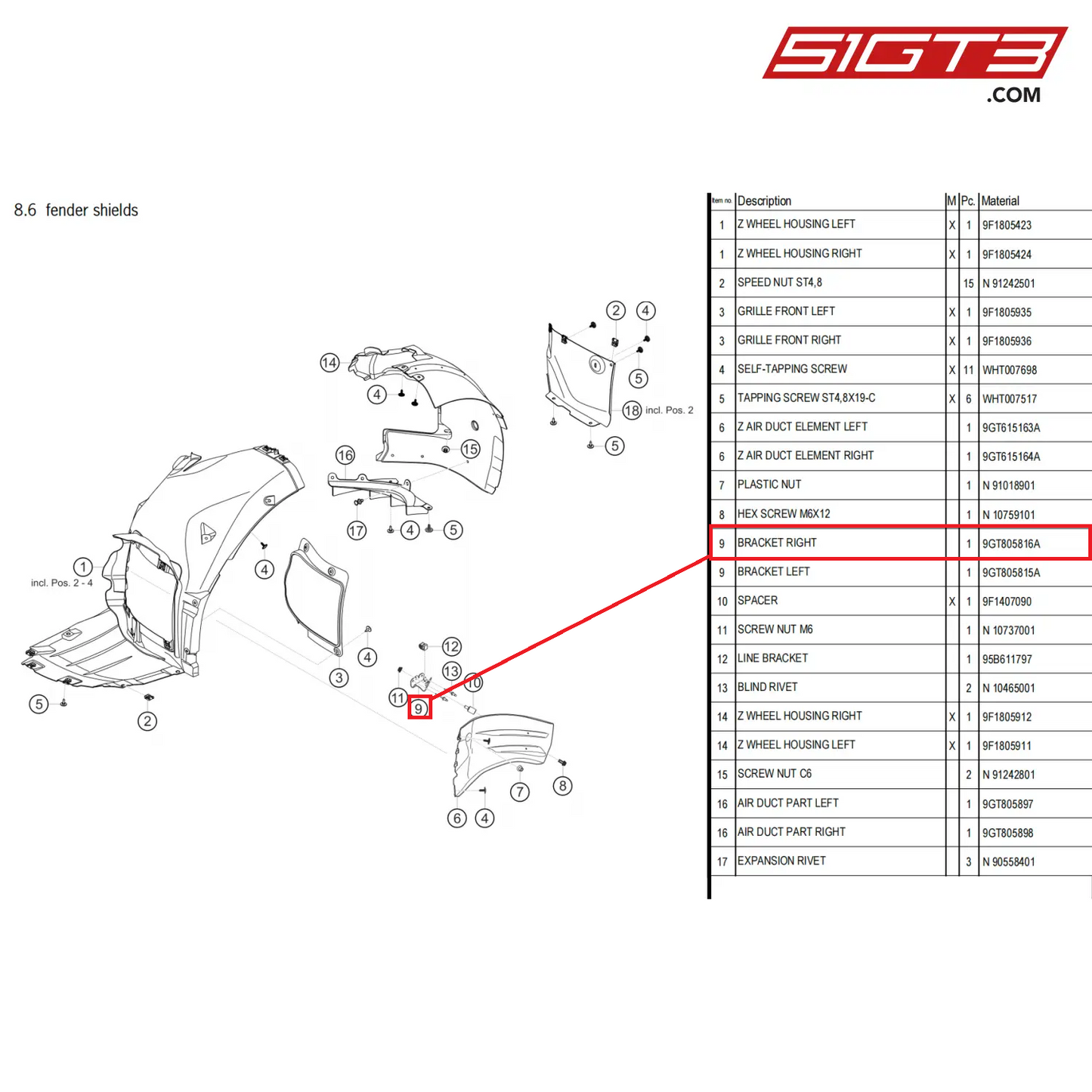 BRACKET RIGHT - 9GT805816A [PORSCHE 911 GT3 Cup Type 992]