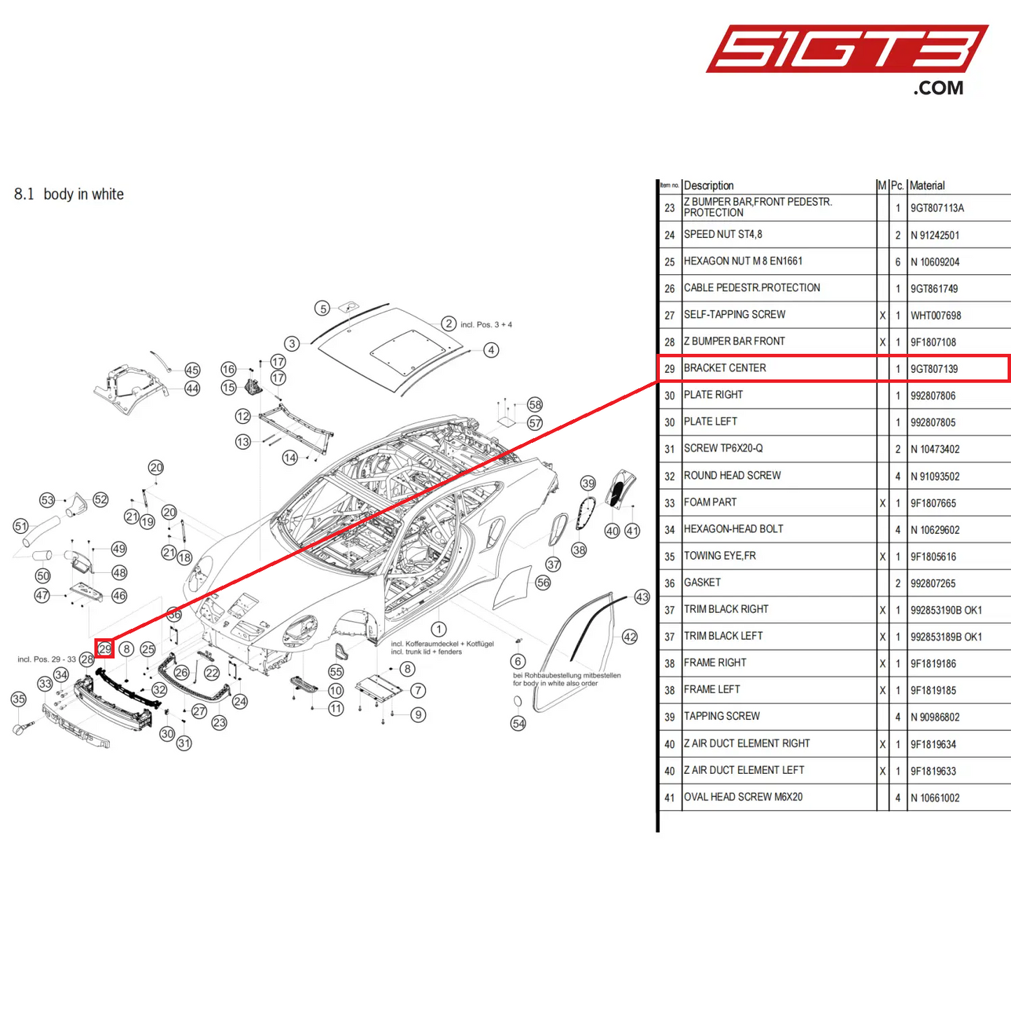 BRACKET CENTER - 9GT807139 [PORSCHE 911 GT3 Cup Type 992]