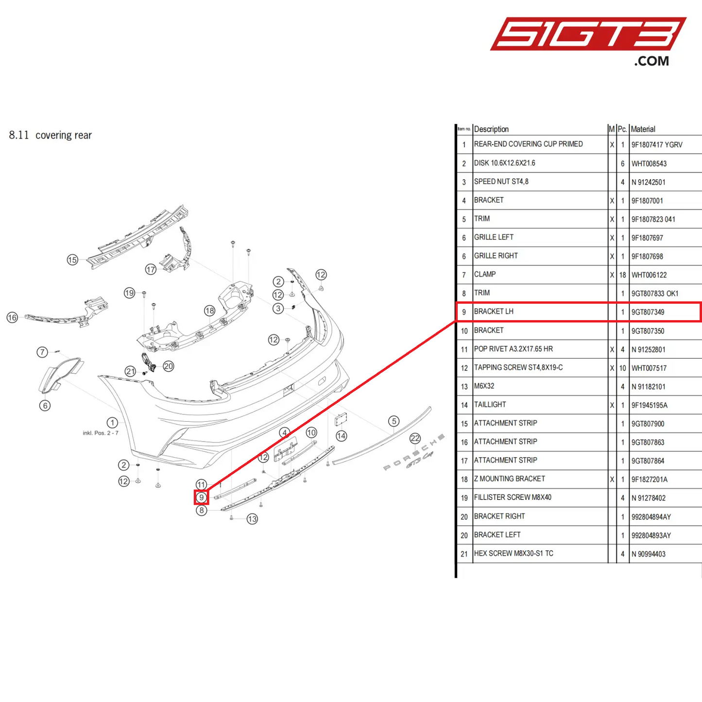 BRACKET LH - 9GT807349 [PORSCHE 911 GT3 Cup Type 992]