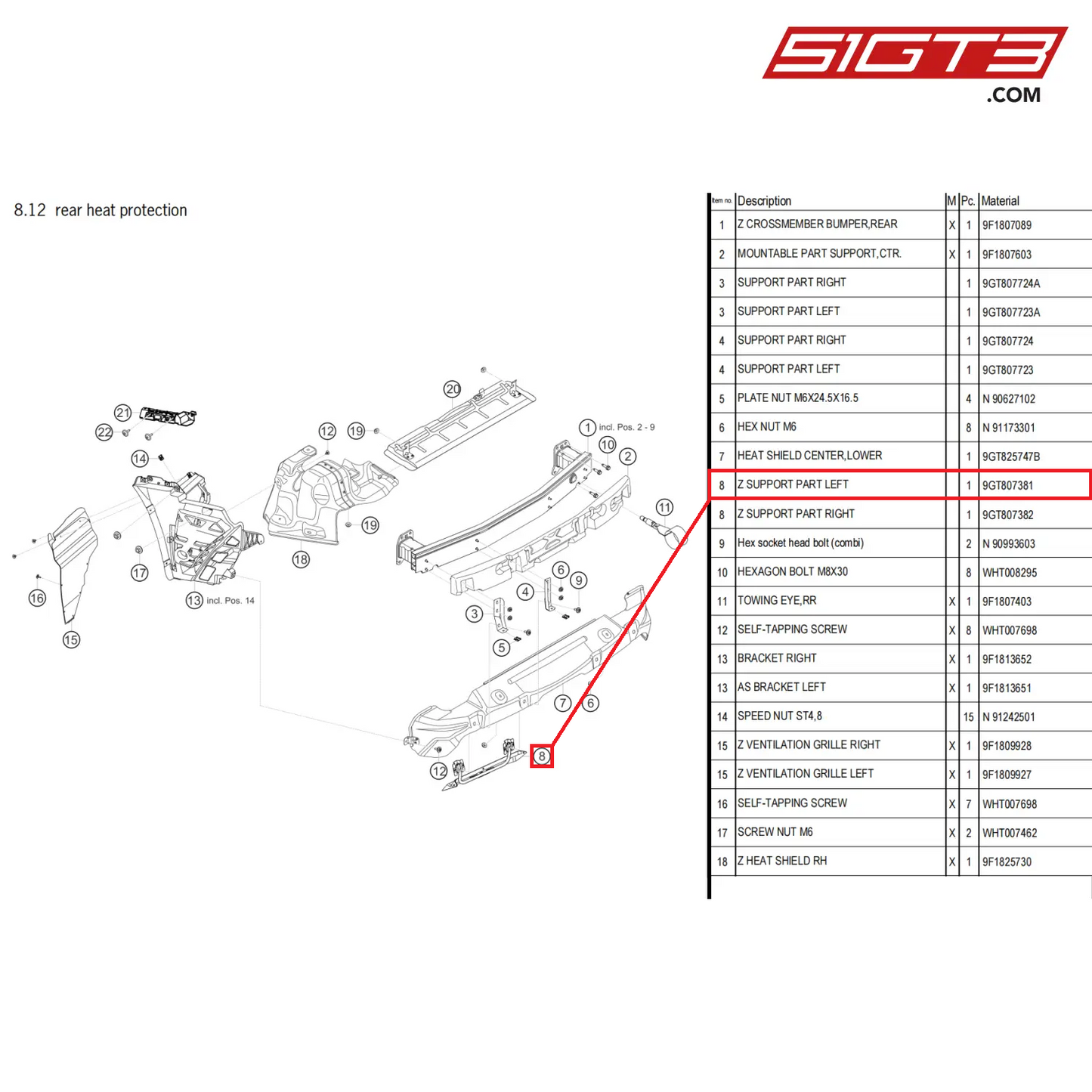 Z SUPPORT PART LEFT - 9GT807381 [PORSCHE 911 GT3 Cup Type 992]