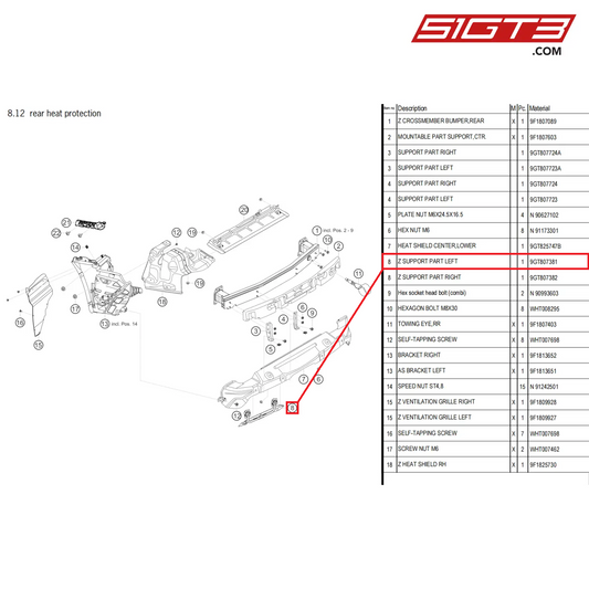 Z SUPPORT PART LEFT - 9GT807381 [PORSCHE 992.1 GT3 Cup]