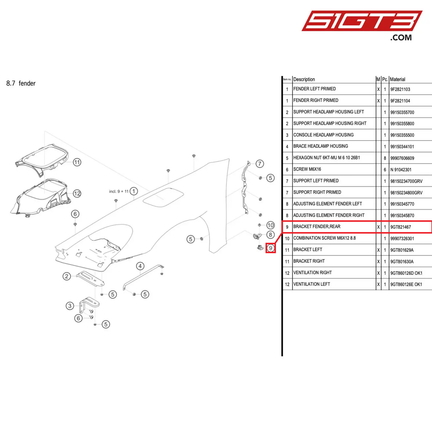 BRACKET FENDER,REAR - 9GT821467 [PORSCHE 718 Cayman GT4 RS Clubsport]