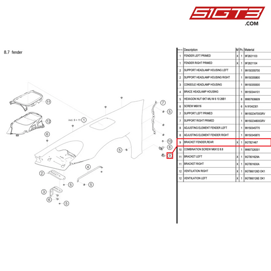 BRACKET FENDER,REAR - 9GT821467 [PORSCHE 718 Cayman GT4 RS Clubsport]