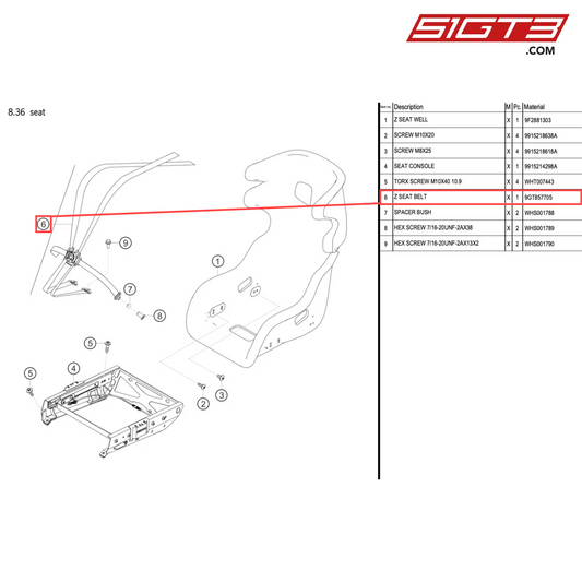Z SEAT BELT - 9GT857705 [PORSCHE 718 Cayman GT4 RS Clubsport]