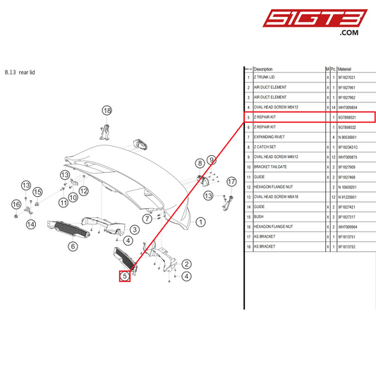 Z REPAIR KIT - 9GT898021 [PORSCHE 992.1 GT3 Cup]