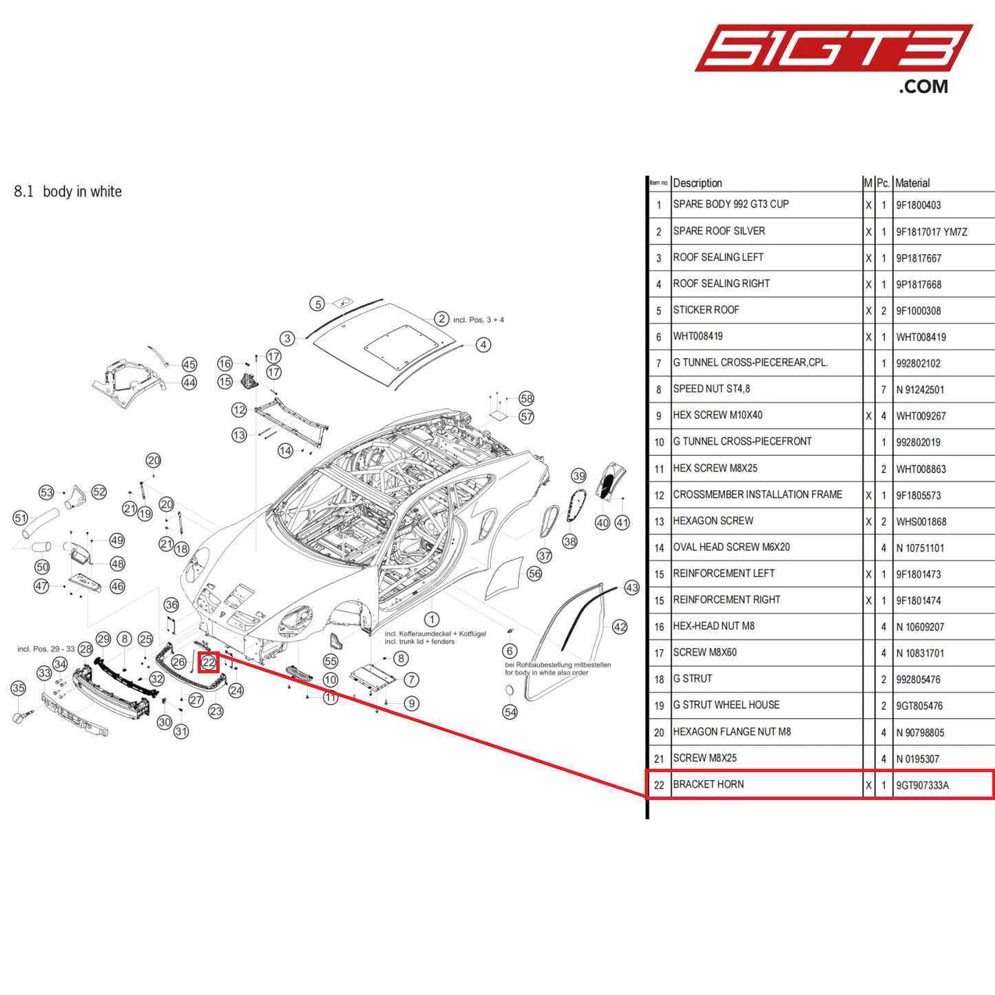 BRACKET HORN - 9GT907333A [PORSCHE 911 GT3 Cup Type 992]