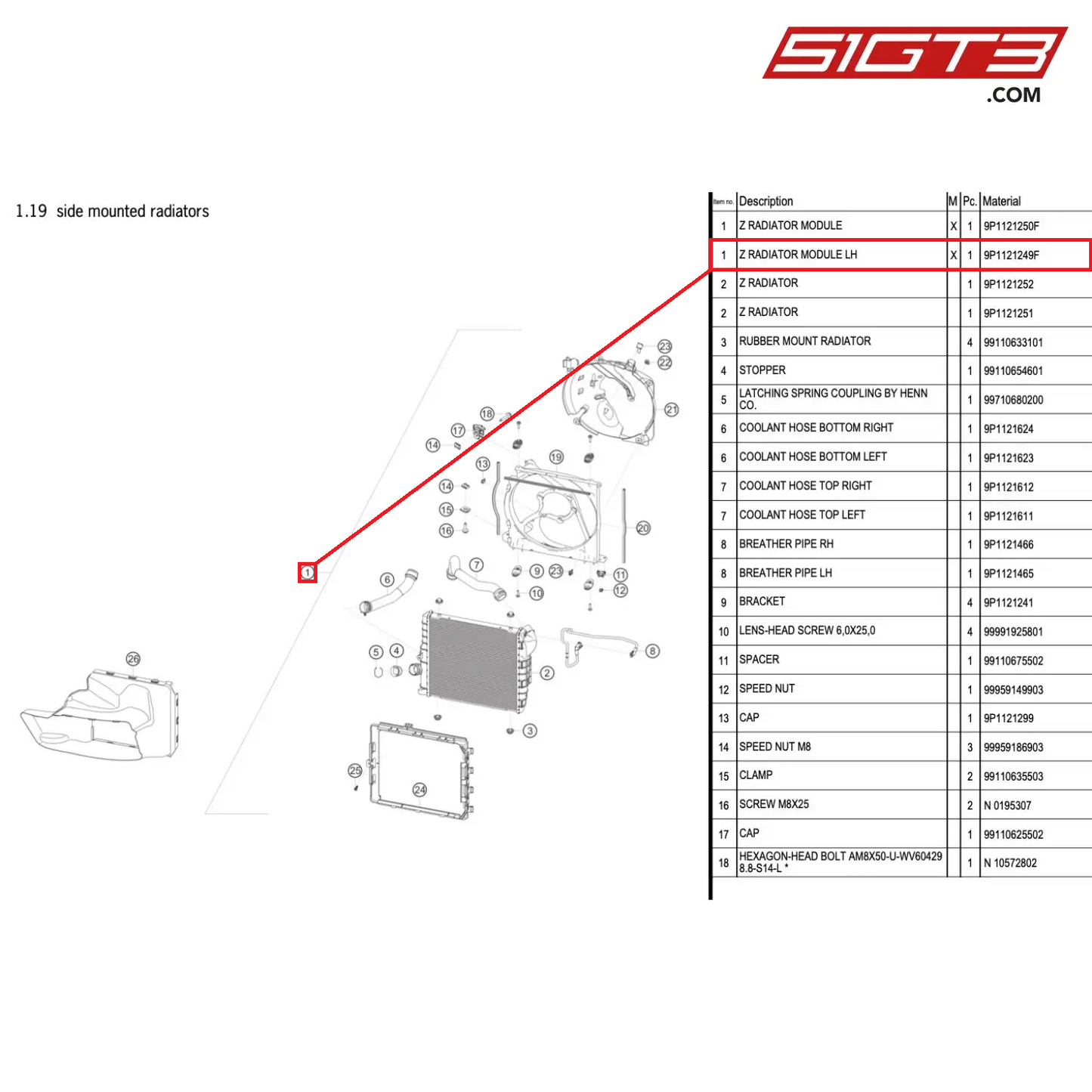 Z RADIATOR MODULE LH - 9P1121249F [PORSCHE 991.1 GT3 Cup (2017)]