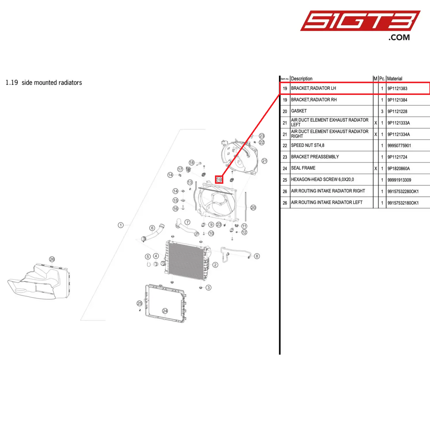 BRACKET,RADIATOR LH - 9P1121383 [PORSCHE 991.1 GT3 Cup (2017)]