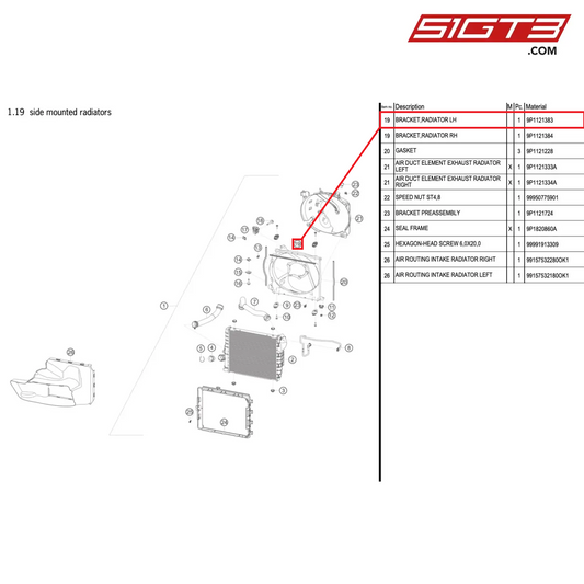 BRACKET,RADIATOR LH - 9P1121383 [PORSCHE 991.1 GT3 Cup (2017)]